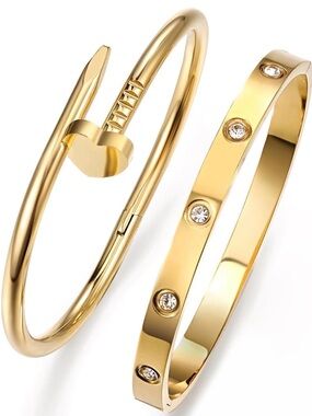 Gold Nail Bangle Bracelet 14kt plated